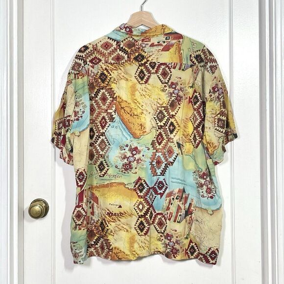 Vintage Jams World Puerta Del Sol Hawaiian Aztec Shirt Geometric Mens Size XL - Picture 2 of 8